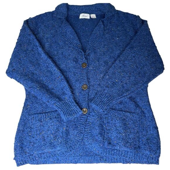Vintage Alicia Cardigan Womens Large Blue Confetti Wool Button Down Shawl Collar - Picture 1 of 7